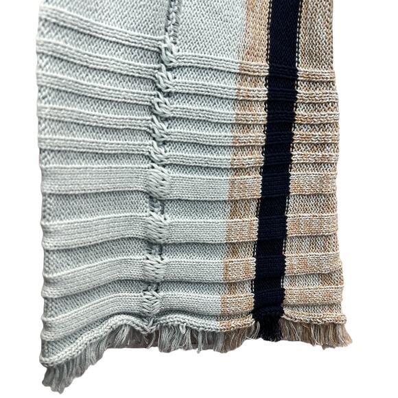 Skylar + Madison Turtleneck Sweater Blue Women S Fringe Bell Sleeve Stripes Knit - Picture 8 of 12